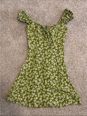 Reformation Olive Green Daisy Print Dress